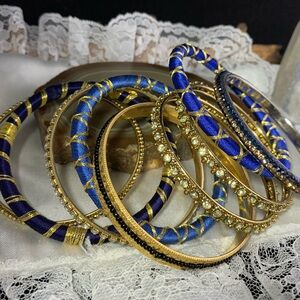 Luxurious Gold and Blue Lot of 9 Bangle Bracelets
